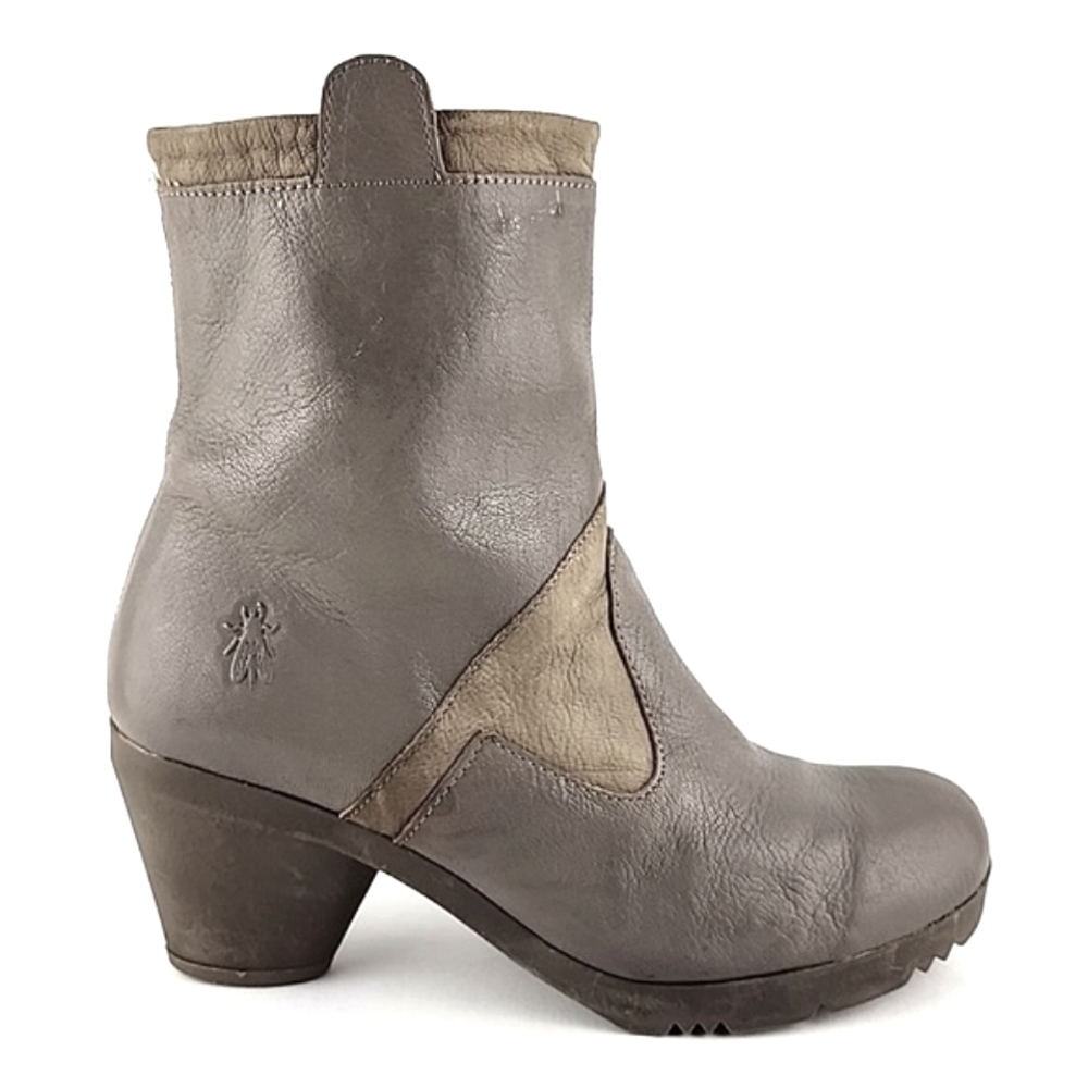 Fly London Women's Taupe Cream Leather Salv Ankle Heeled Chelsea Boots 37